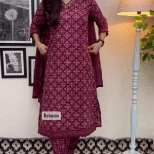 Elegant Wine Color Floral Cotton Afghani Suit Set – Comfortable & Chic for Every Occasion