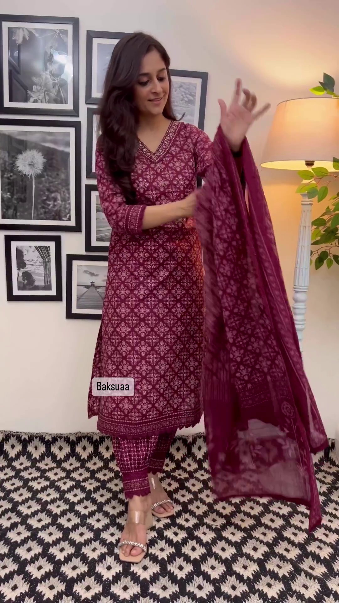 Elegant Wine Color Floral Cotton Afghani Suit Set – Comfortable & Chic for Every Occasion - Image 10