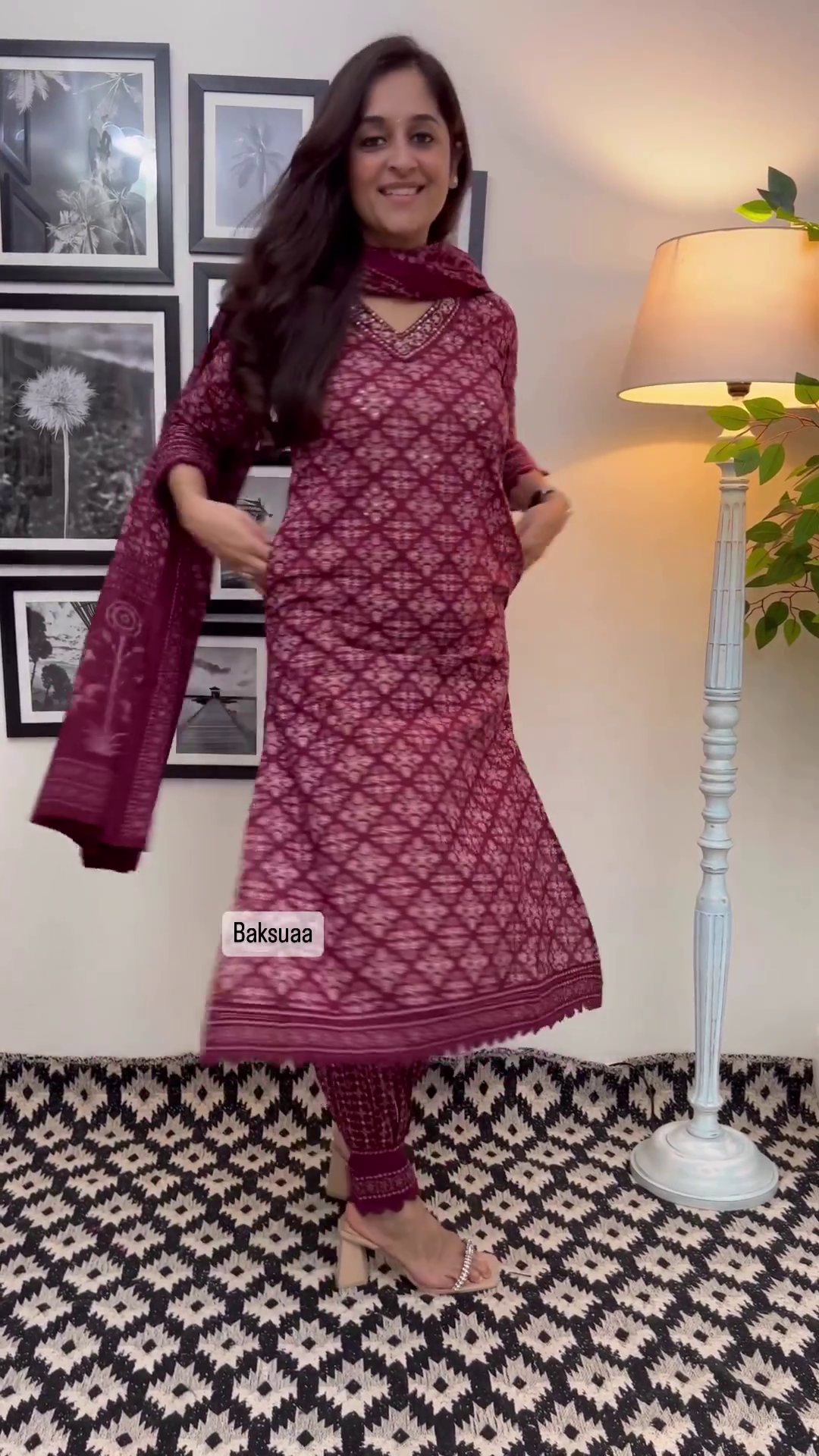 Elegant Wine Color Floral Cotton Afghani Suit Set – Comfortable & Chic for Every Occasion - Image 3