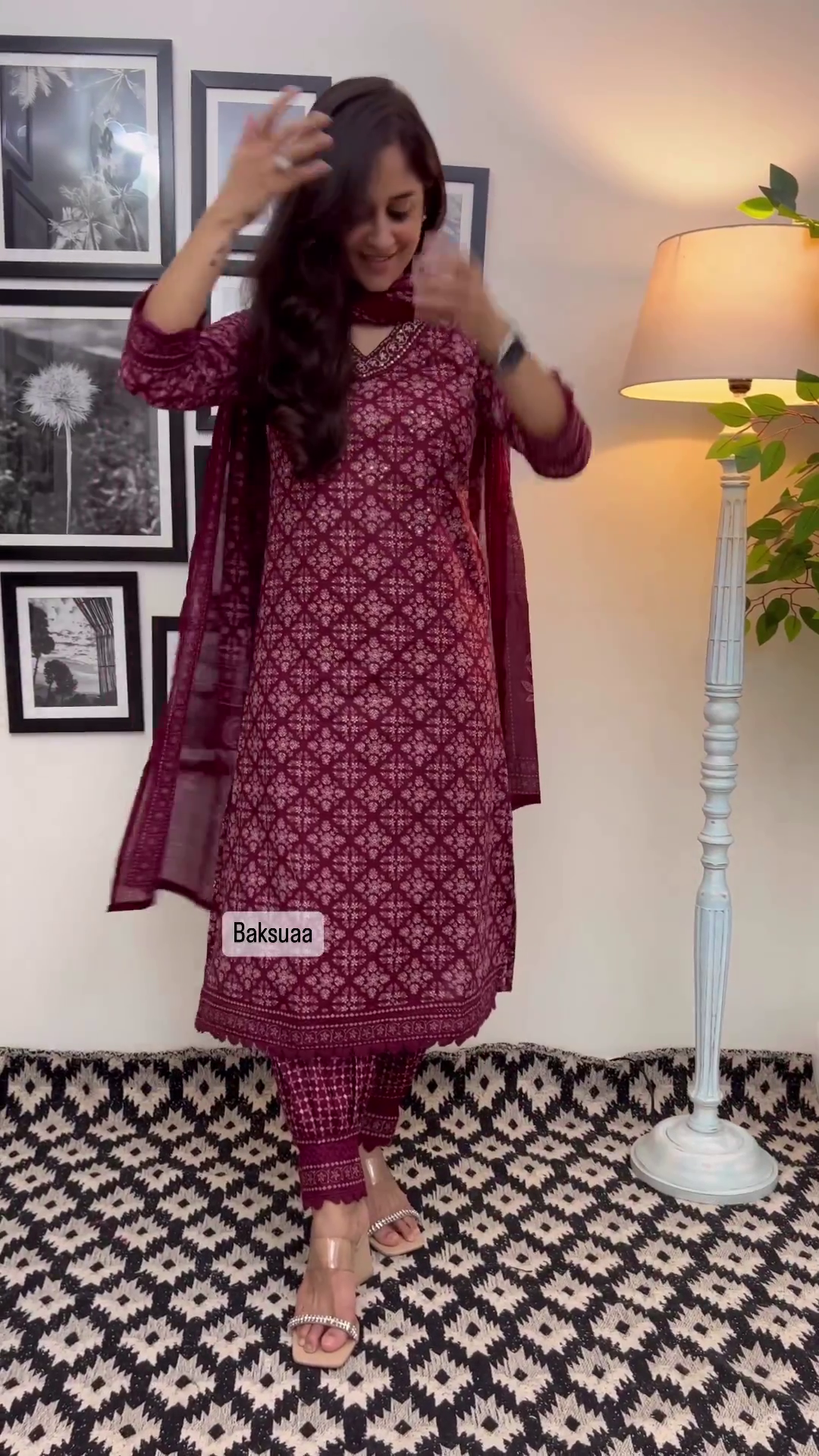 Elegant Wine Color Floral Cotton Afghani Suit Set – Comfortable & Chic for Every Occasion - Image 6