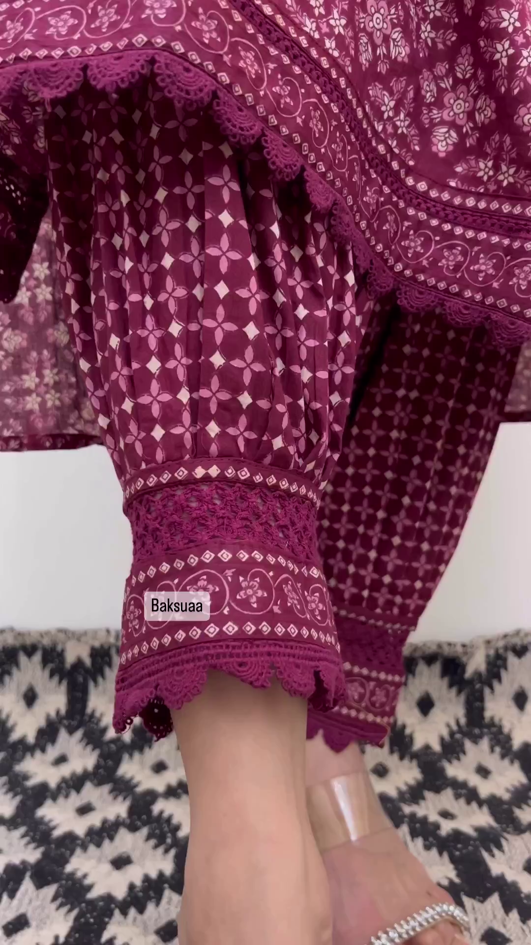 Elegant Wine Color Floral Cotton Afghani Suit Set – Comfortable & Chic for Every Occasion - Image 8