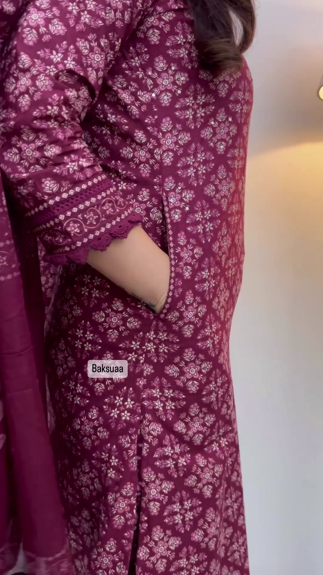 Elegant Wine Color Floral Cotton Afghani Suit Set – Comfortable & Chic for Every Occasion - Image 9