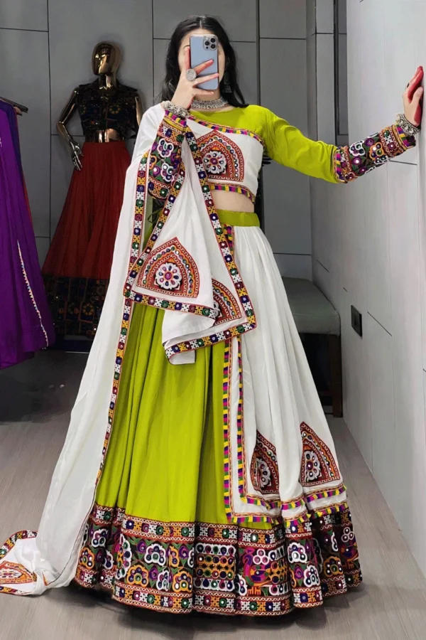 Lime Green White Lehenga