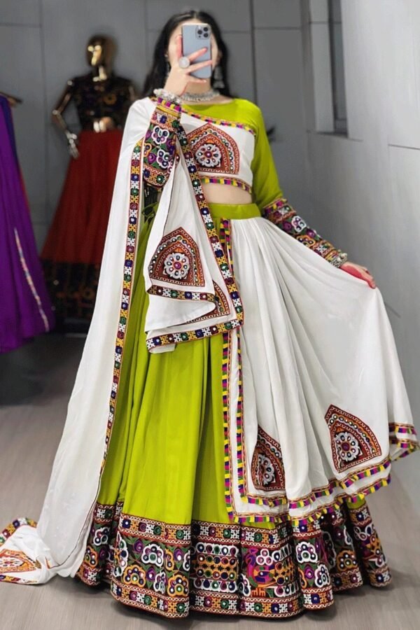 Lime Green White Lehenga - Image 2