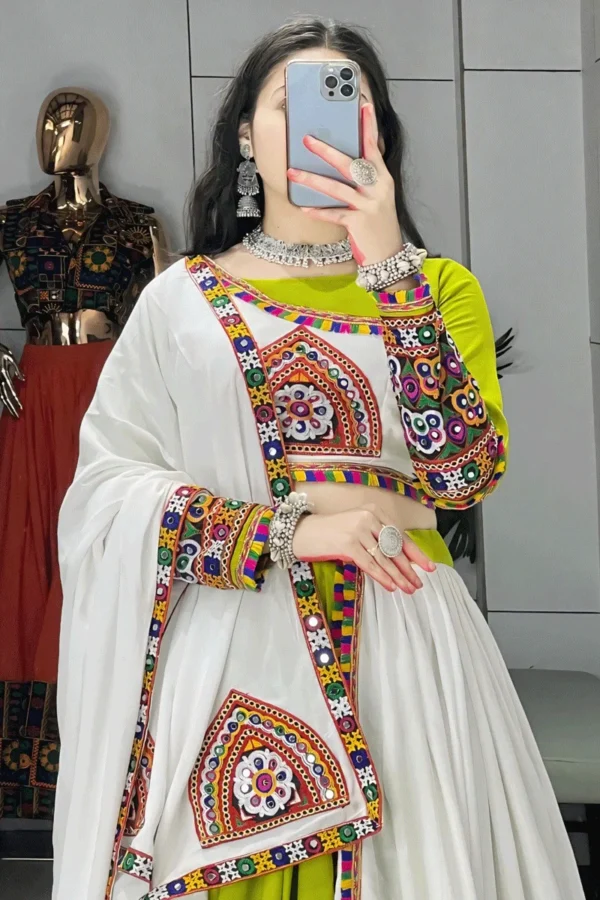 Lime Green White Lehenga - Image 3