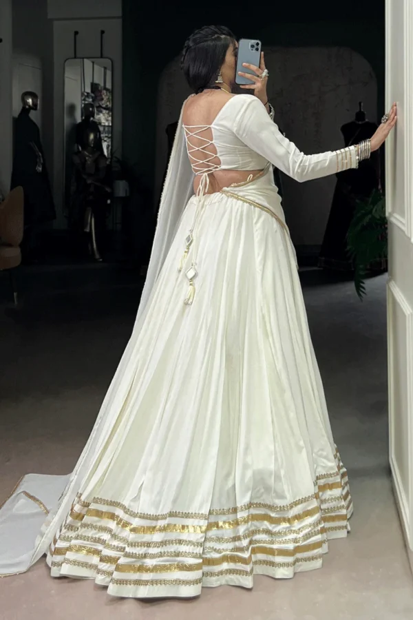 Pure White Golden Lehenga - Image 2