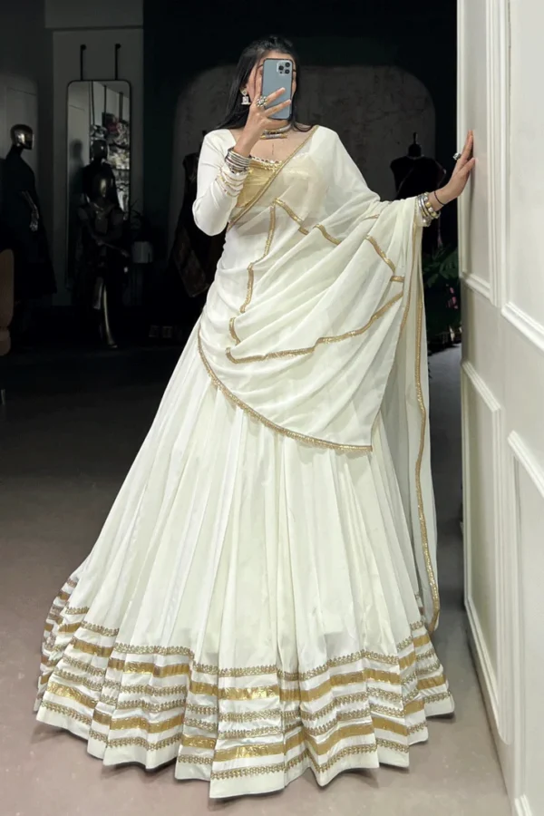 Pure White Golden Lehenga - Image 3
