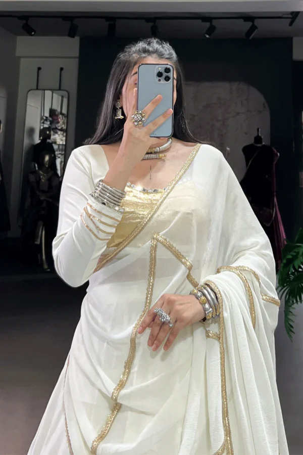 Pure White Golden Lehenga - Image 5