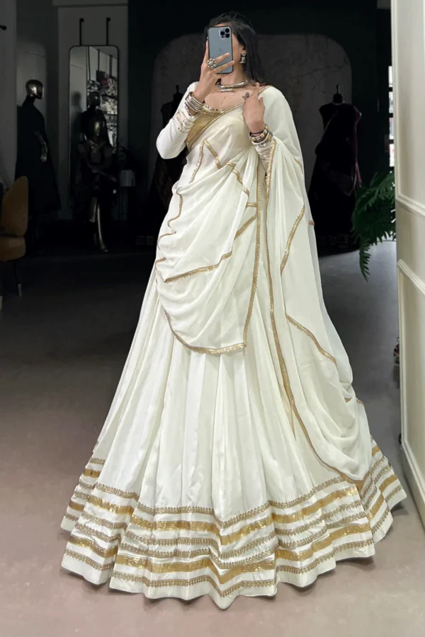 Pure White Golden Lehenga - Image 6