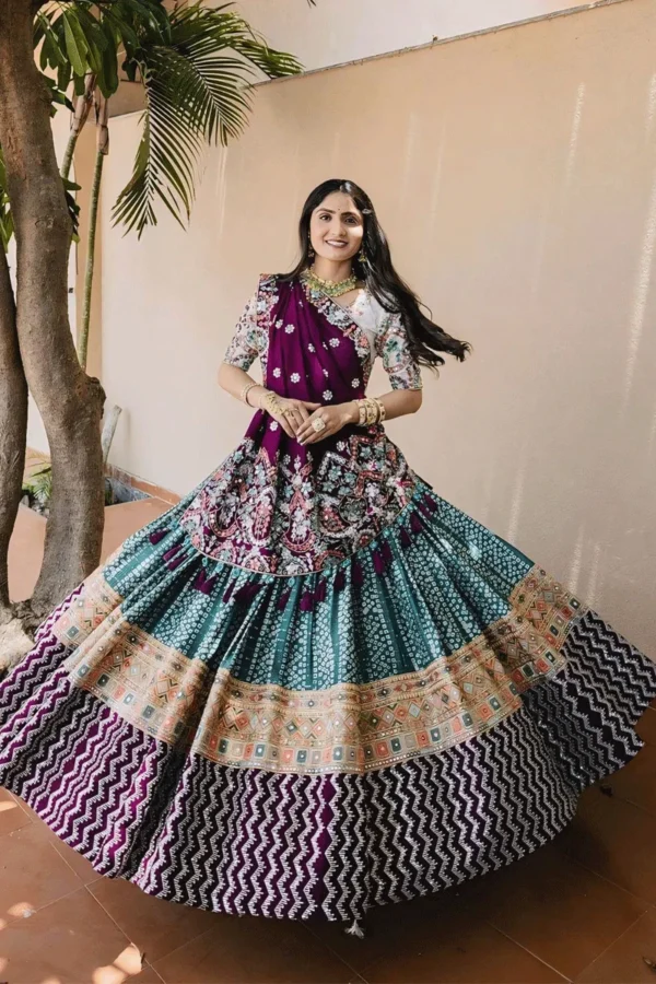 Royal Purple Embroidered Lehenga with Mirror Work - Image 4