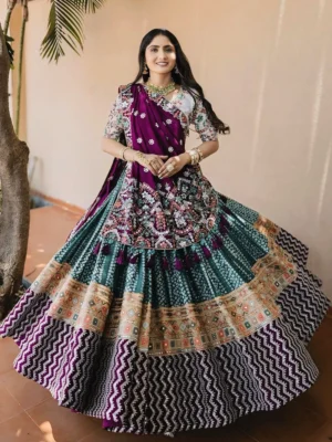 Royal Purple Embroidered Lehenga with Mirror Work