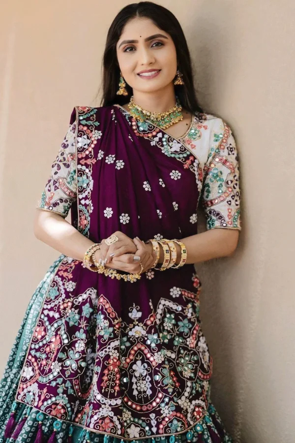 Royal Purple Embroidered Lehenga with Mirror Work - Image 2