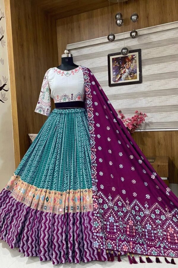 Royal Purple Embroidered Lehenga with Mirror Work - Image 5