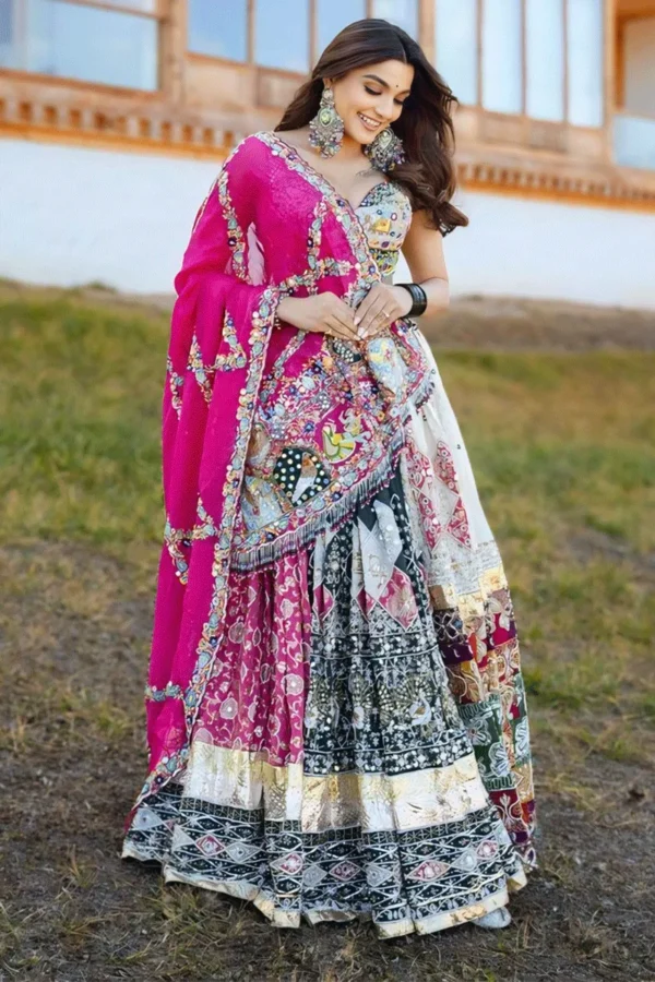 Multicolor Boho Patchwork Lehenga with Embroidered Mirrorwork Blouse - Image 6