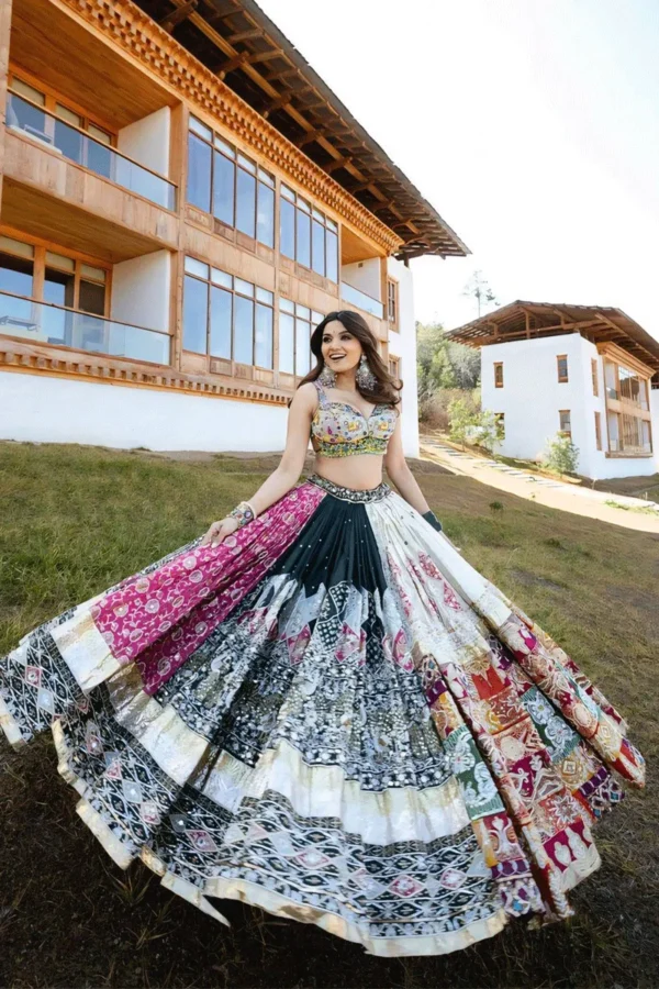 Multicolor Boho Patchwork Lehenga with Embroidered Mirrorwork Blouse
