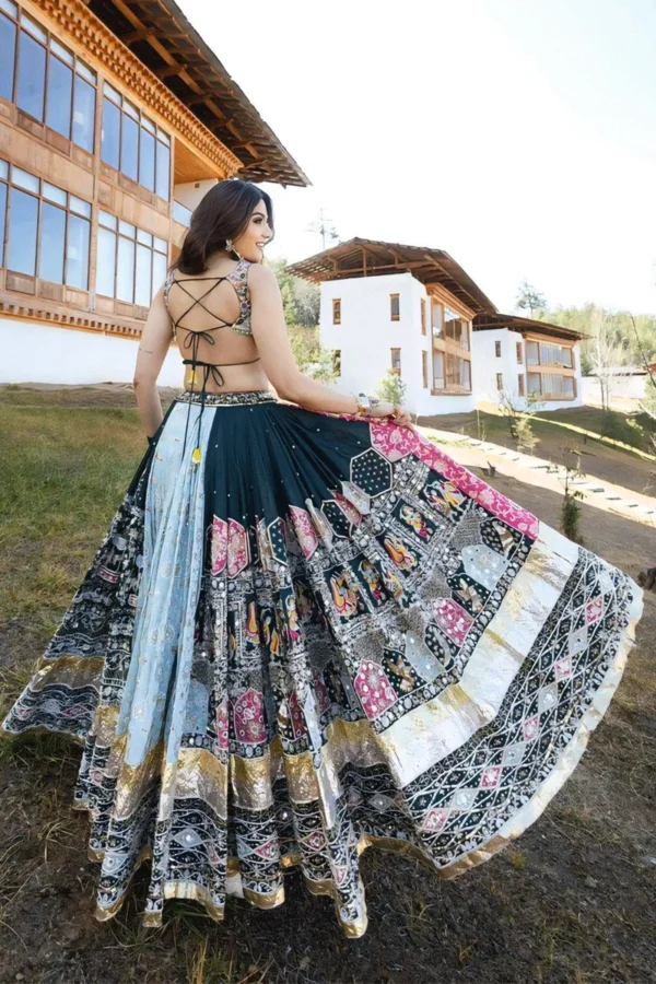 Multicolor Boho Patchwork Lehenga with Embroidered Mirrorwork Blouse - Image 3