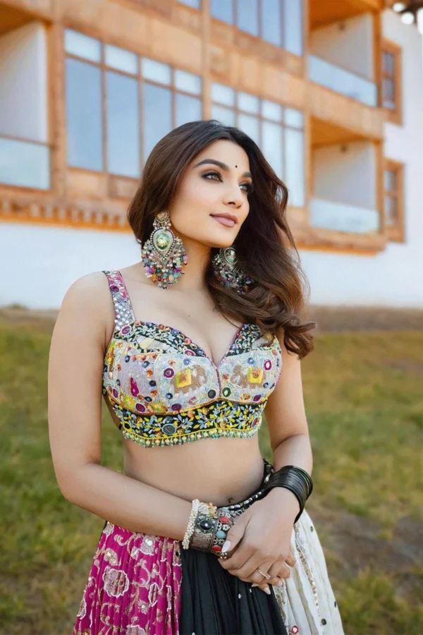 Multicolor Boho Patchwork Lehenga with Embroidered Mirrorwork Blouse - Image 2