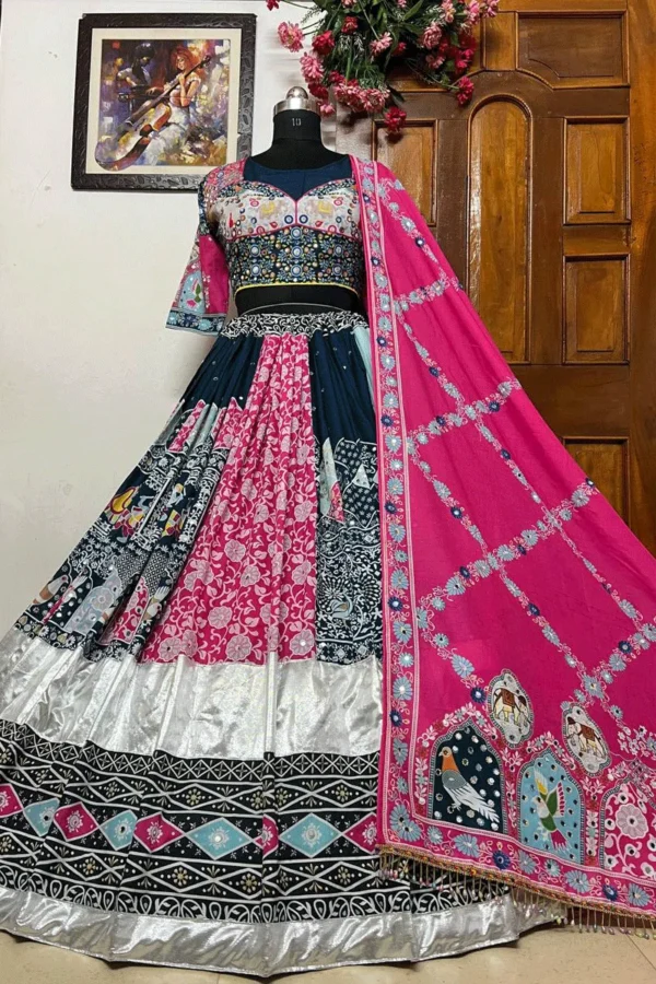 Multicolor Boho Patchwork Lehenga with Embroidered Mirrorwork Blouse - Image 5