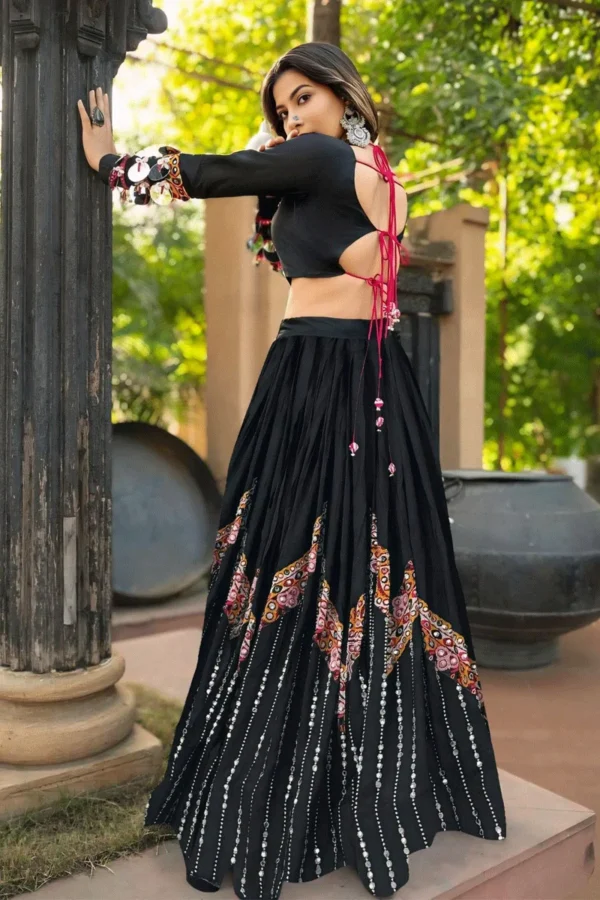 Black and Multicolor Fusion Navratri Lehenga with Mirror and Patchwork Details