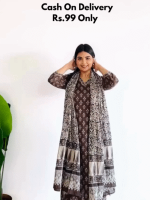 Elegant Brown Printed Cotton Suit