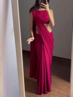 Chic Monochrome Wine Saree Gown