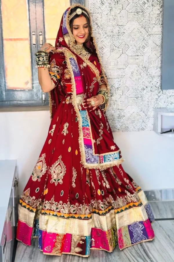Royal Maroon Patchwork Lehenga - Image 2