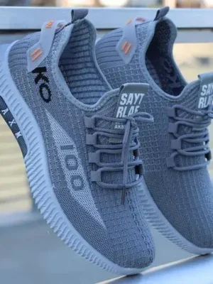 Grey Mesh Lightweight Running Shoes with Urban Detailing