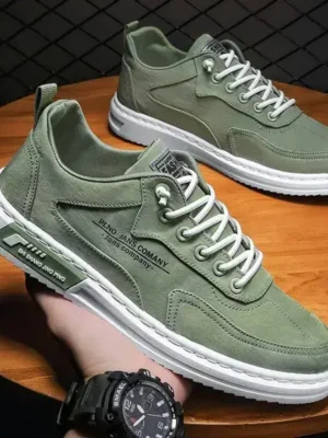 Sage-Green Urban Sneakers with White Soles