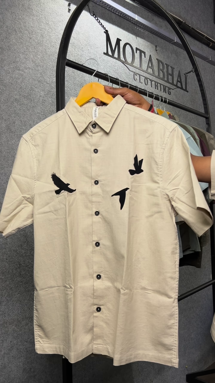 Casual Cotton Shirt – Unique Bird Embroidery